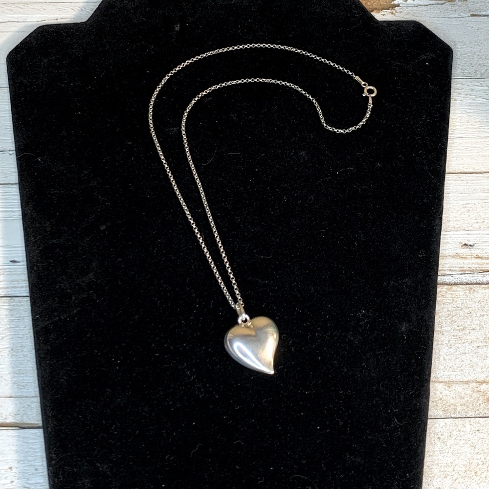 Sterling Silver .925 Italy Puffy Heart Pendant Necklace on sterling chain